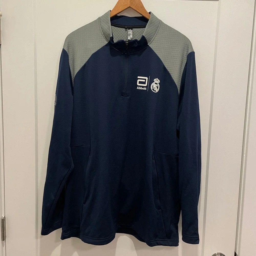 Adidas Real Madrid Abbott 14 Zip‎ Primegreen Pullover Jacket Navy Gray Size 2XL